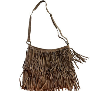 Unbranded Purse Women's Taupe Suede Fringe Tassel Shoulder Crossbody Bag Boho